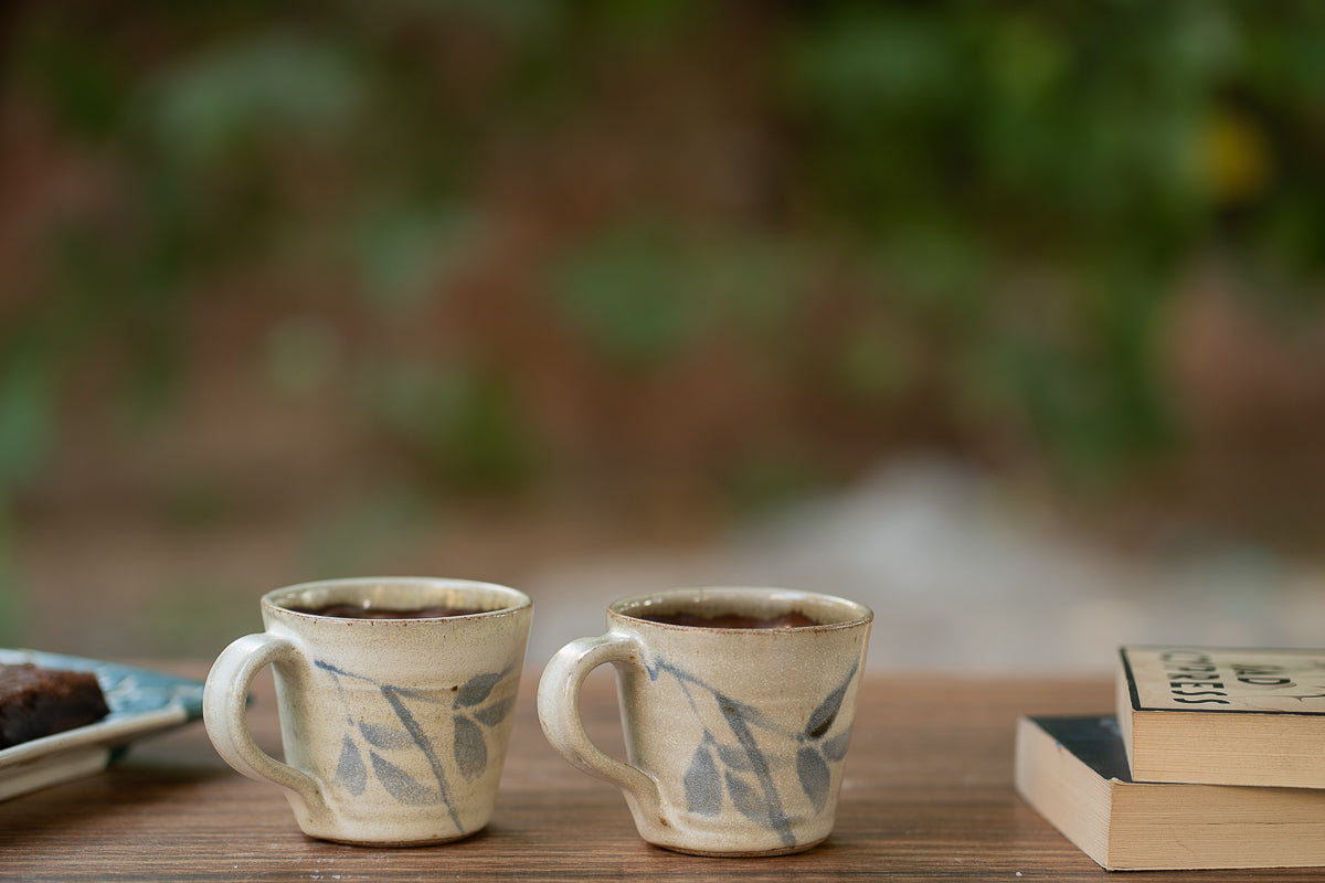 Studio Pottery White and Blue Conical Cups - Set of 2