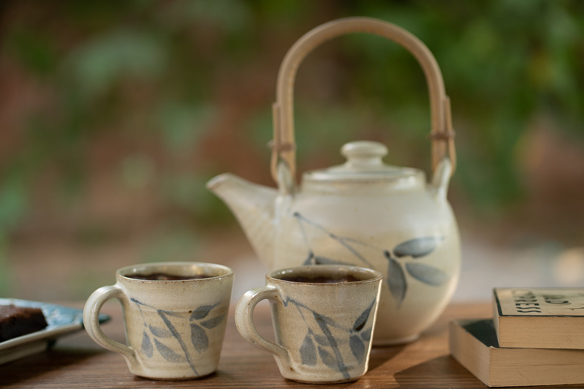 Studio Pottery White and Blue Conical Cups - Set of 2