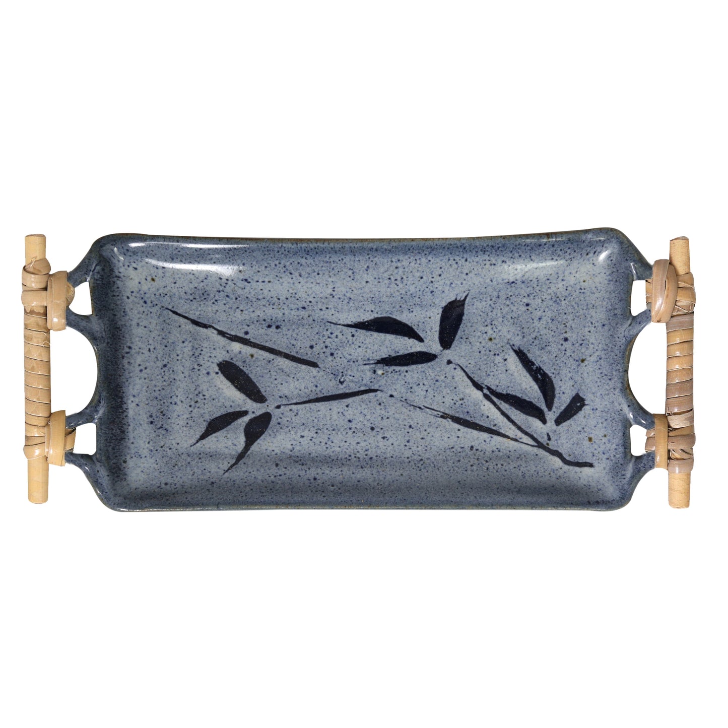 Studio Pottery Rectangular Platter with Cane Handle (Light Blue)