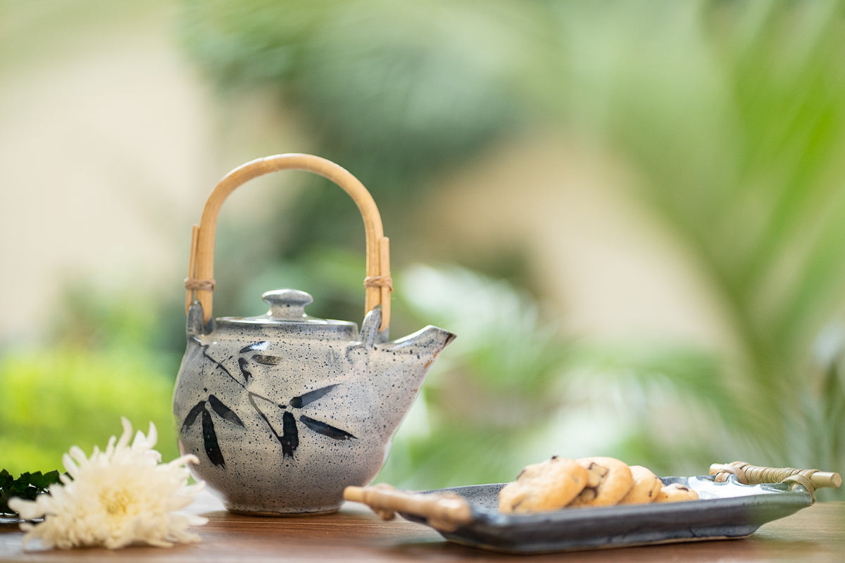 Studio Pottery Teapot with Cane Handle (Blue)