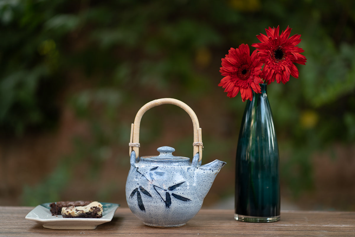 Studio Pottery Teapot with Cane Handle (Blue)
