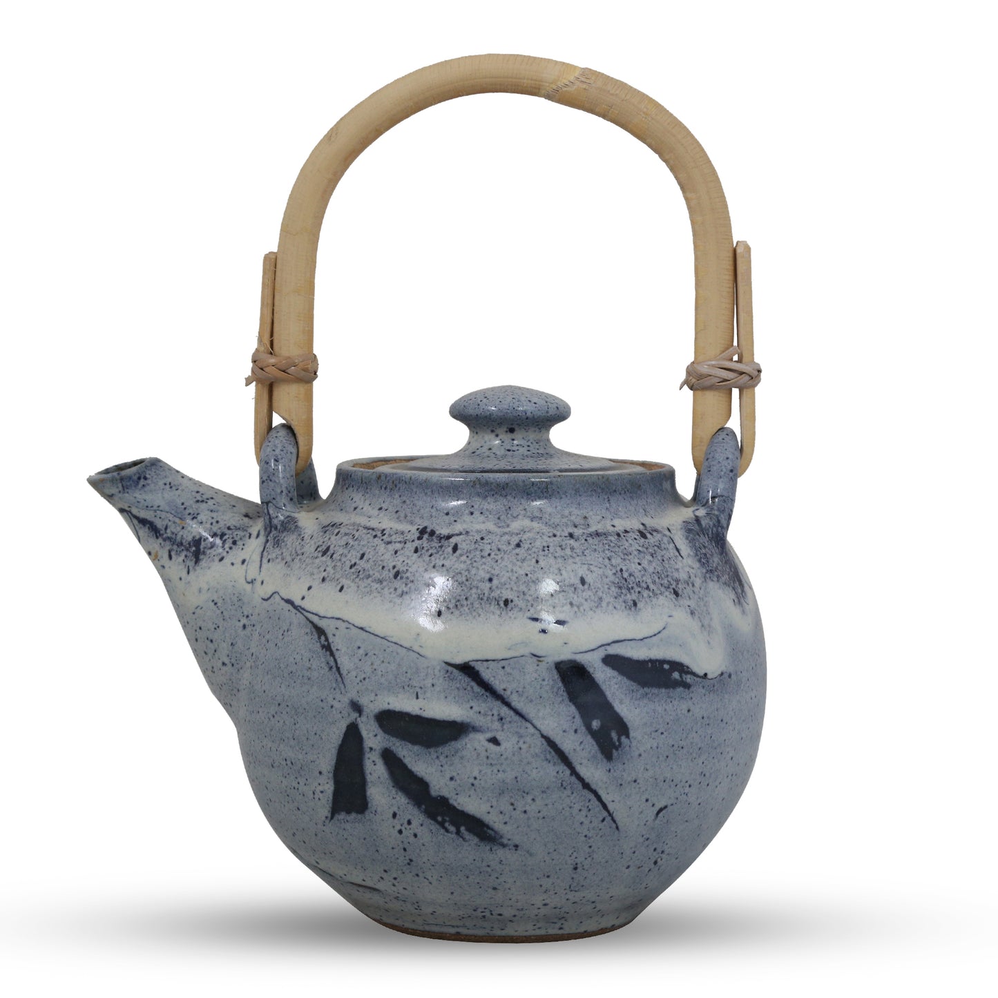 Studio Pottery Teapot with Cane Handle (Blue)