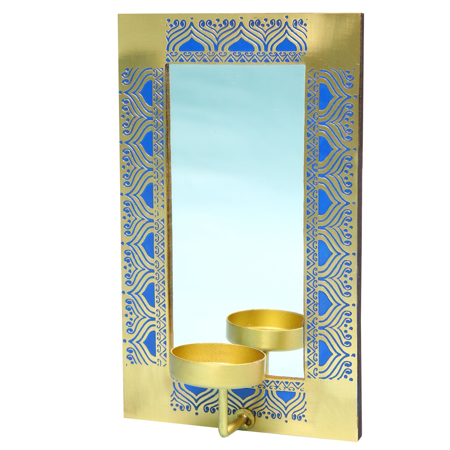 Utsav Brass Wall Sconce with Mirror & Tea Light holder (Blue)