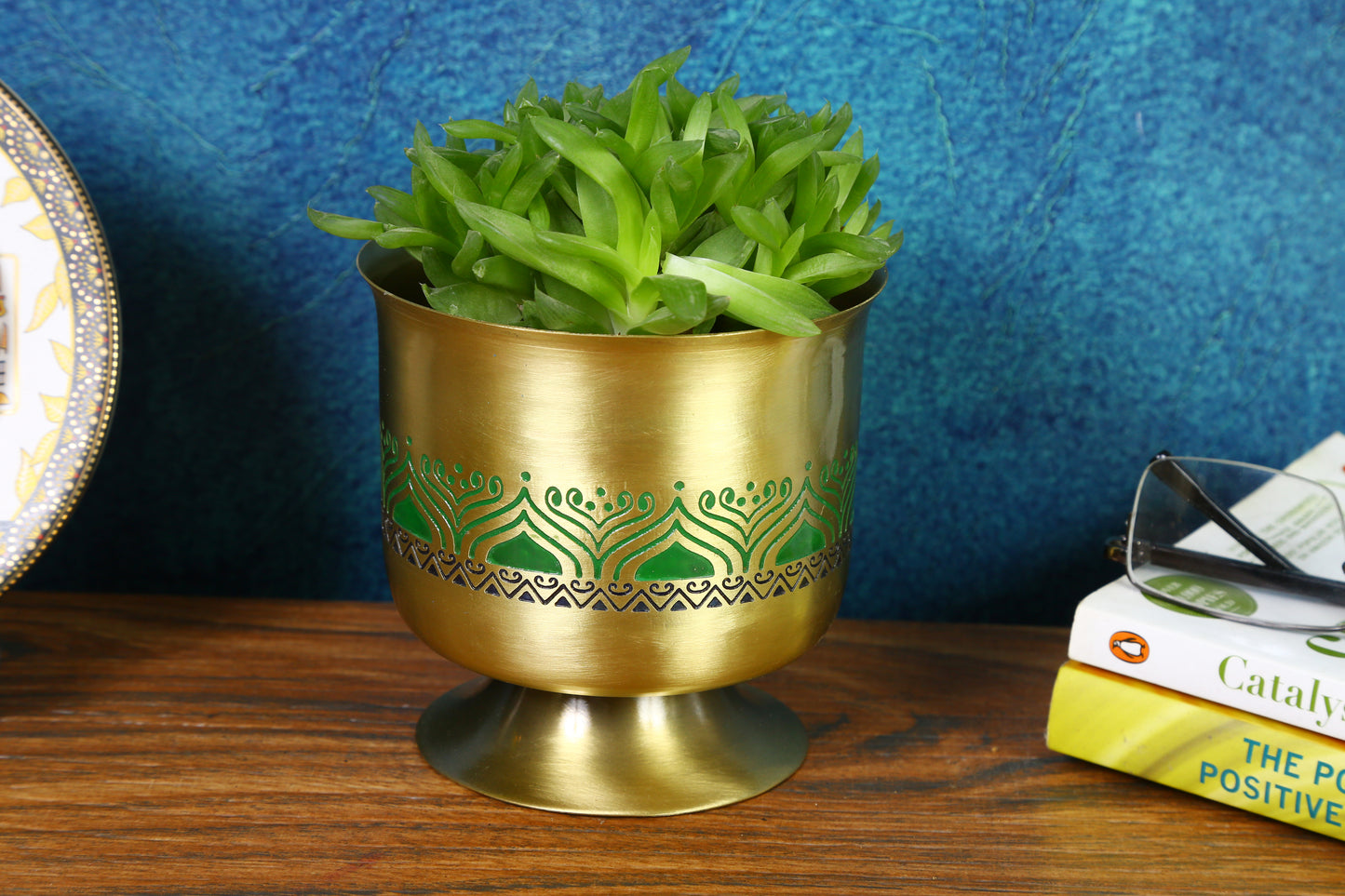 Utsav Brass Planter (Green)
