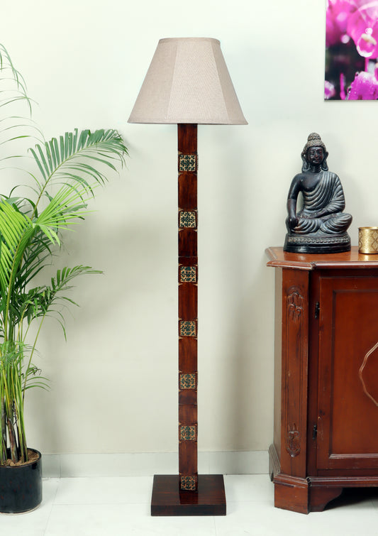 Amogh Brown and Teal Floor Lamp with Beige Soft Shade