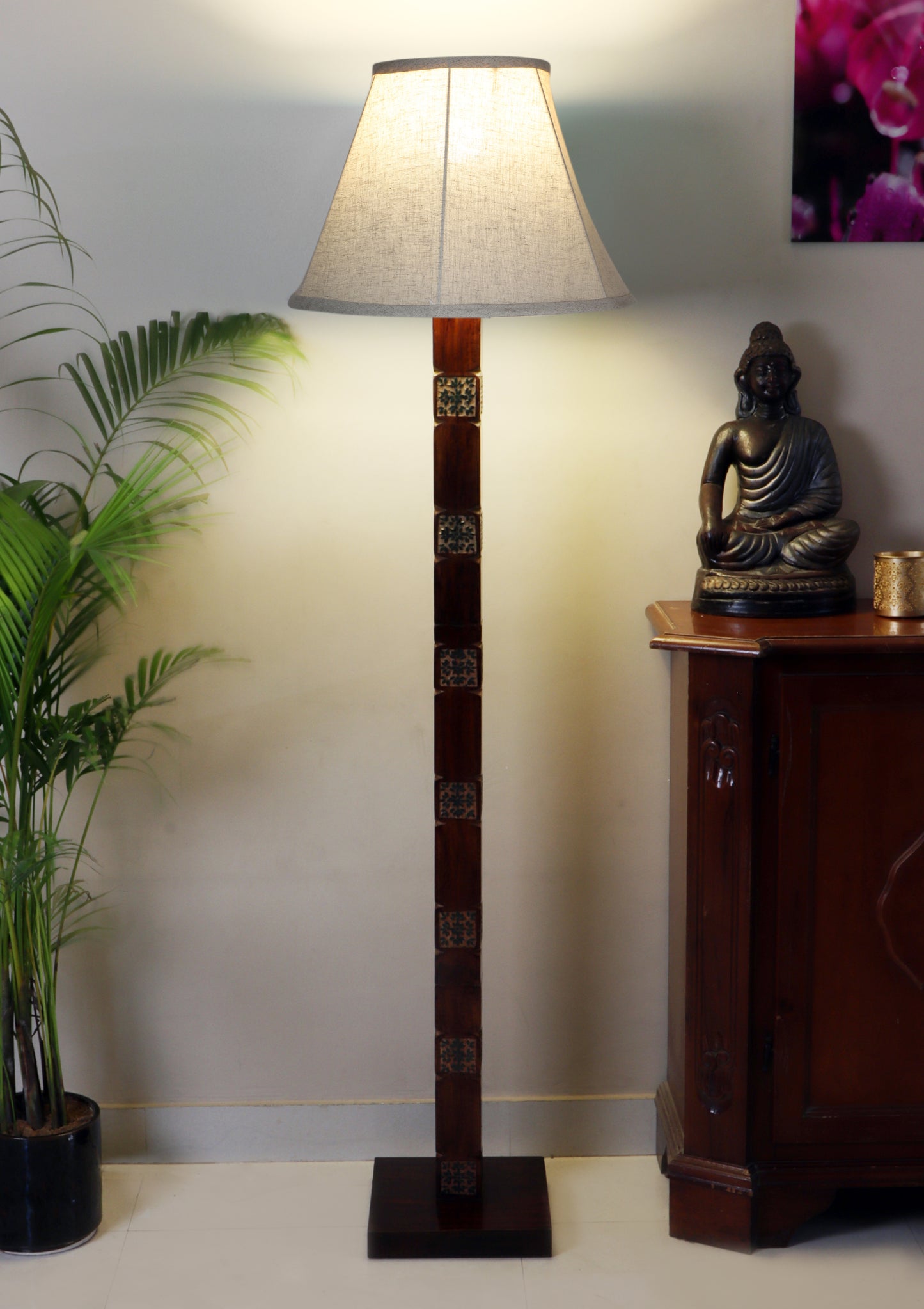 Amogh Brown and Teal Floor Lamp with Beige Soft Shade