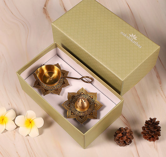 Alpana Brass Divinity Gift Hamper with Arti Diya & Incense holder