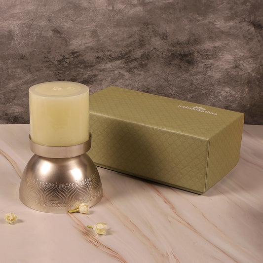 Utsav Gift hamper with Silver Plated Candle stand & Pillar Candle