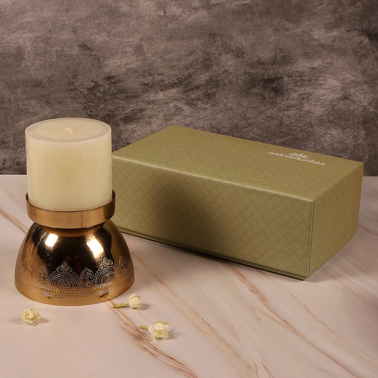 Dohar Gift hamper with Gold Plated Candle stand & Pillar Candle