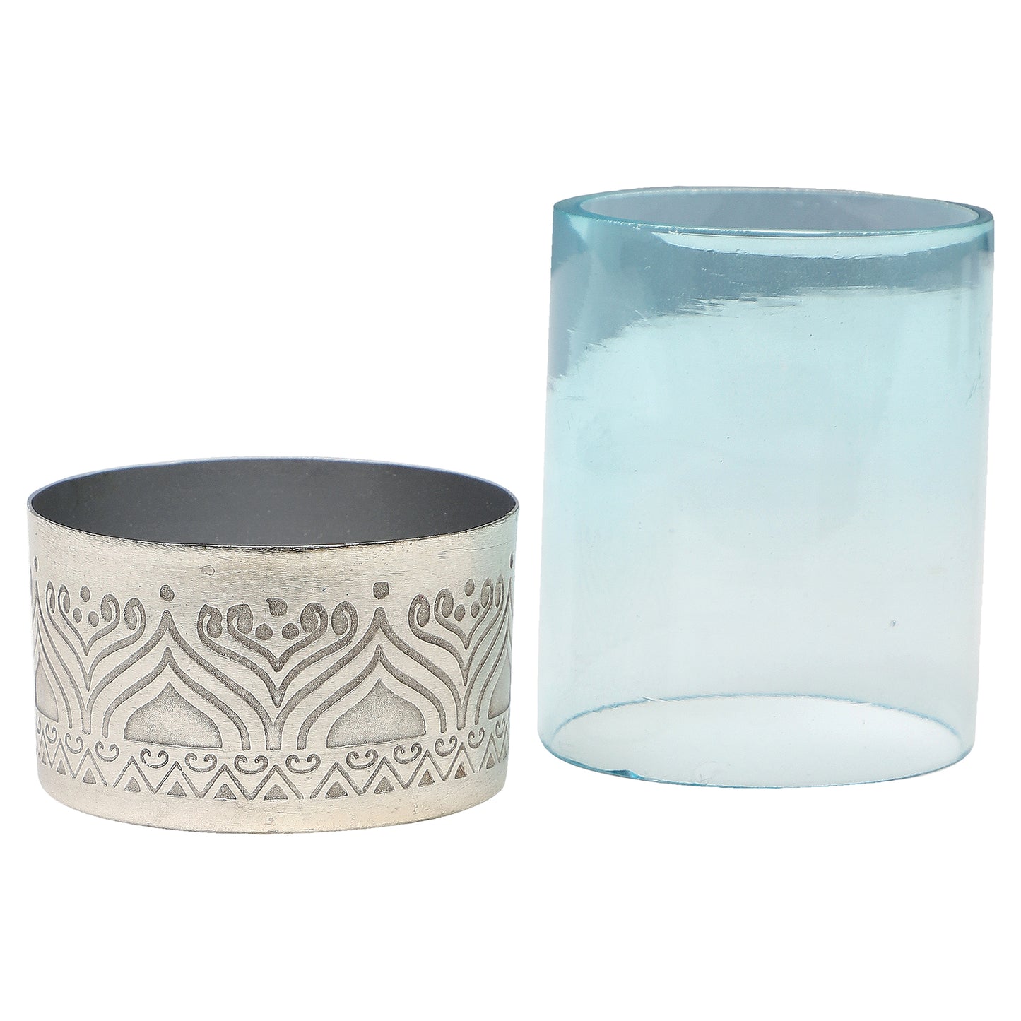 Utsav Festive Gift hamper with Silver Plated Votive and Blue Glass - Set of 3