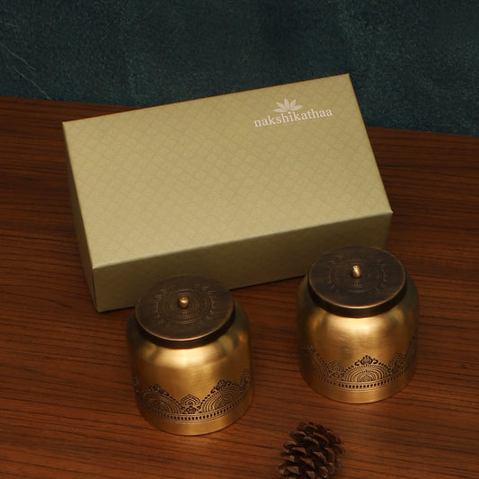 Dohar Antique finish Brass Jar Gift Hamper - Set of 2 (Gold & Antique)