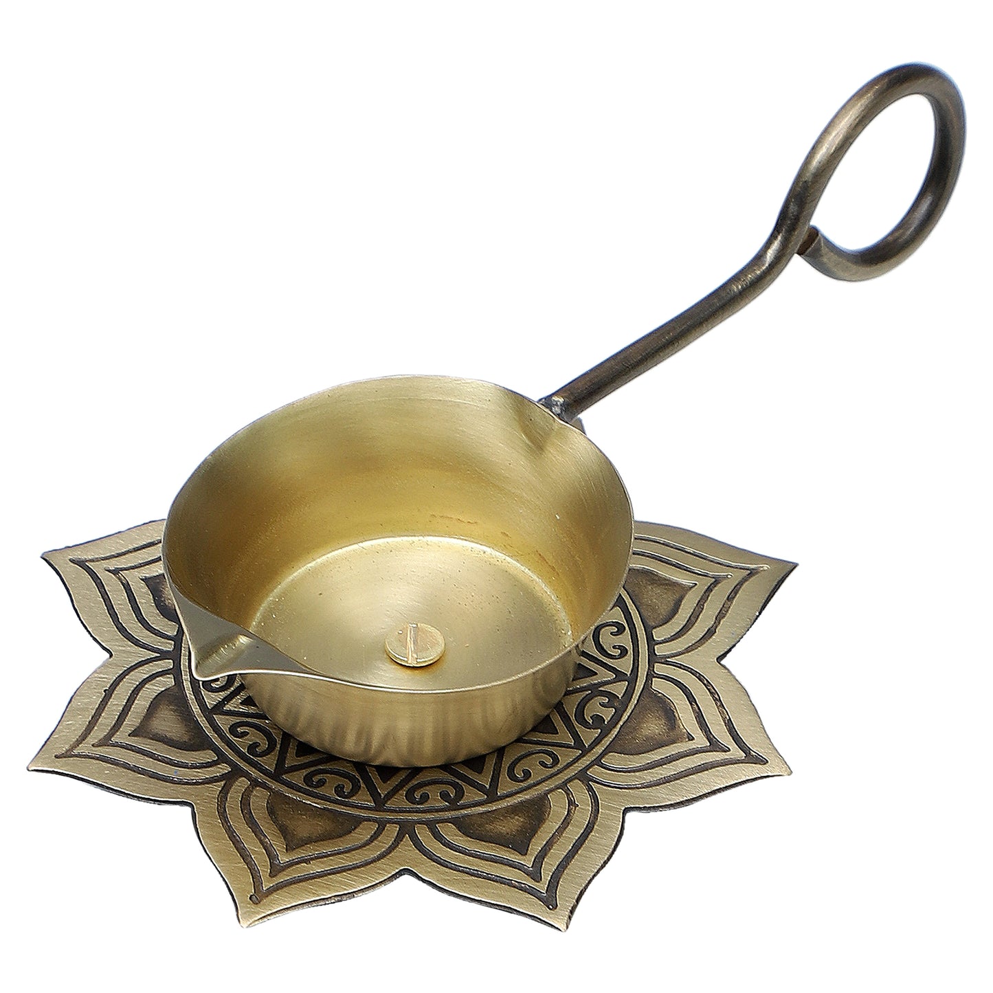 Alpana Brass Divinity Gift Hamper with Flower Basket, Kum Kum Holder, Arti Diya & Incense Holder