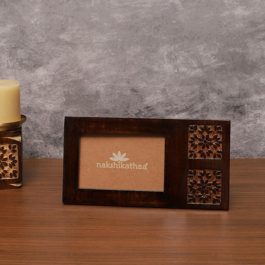Amogh Brown and off white Hand Carved Wooden Photo frame