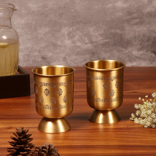 Mogra Brass Sharbat Glass - Set of 2 (Gold & Antique)