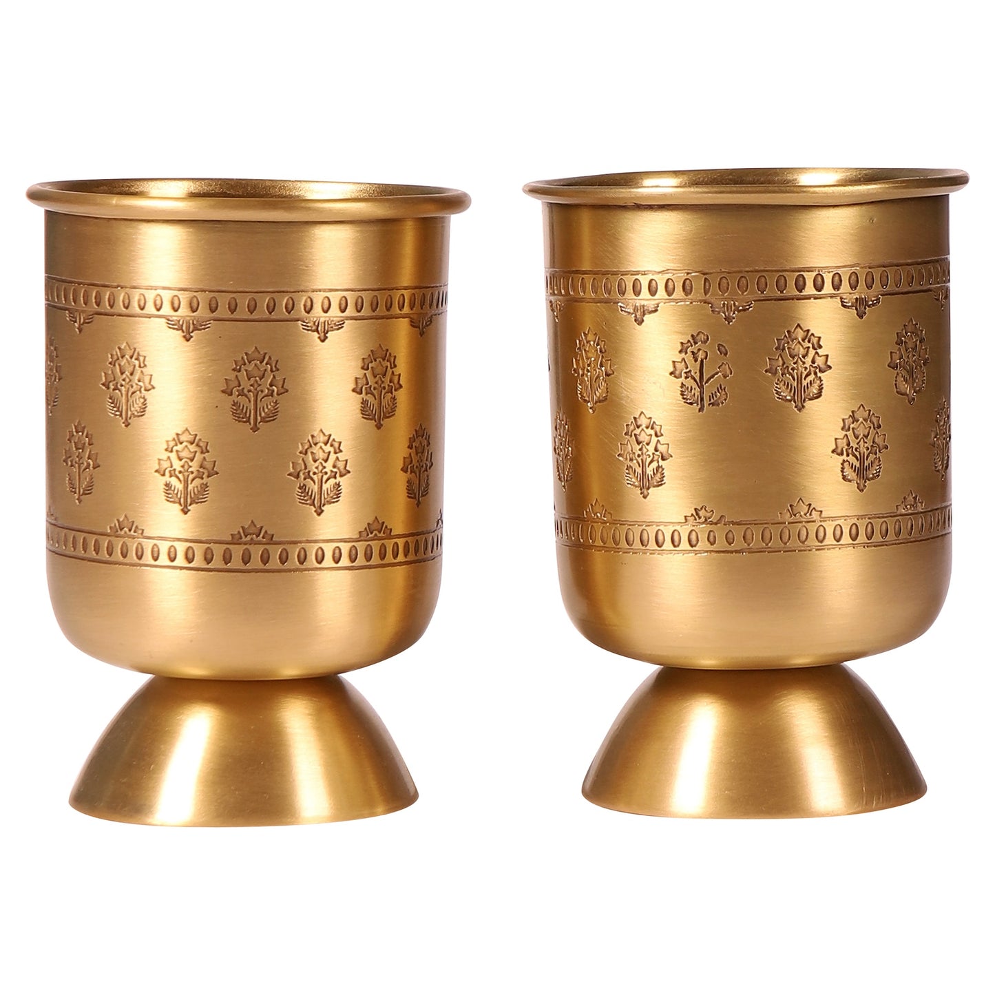Mogra Brass Round Tray set with 2 Glasses and 2 Coasters