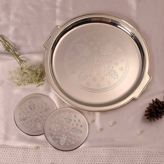 Silver Plated Brass Coaster - Set of 2 (Silver)