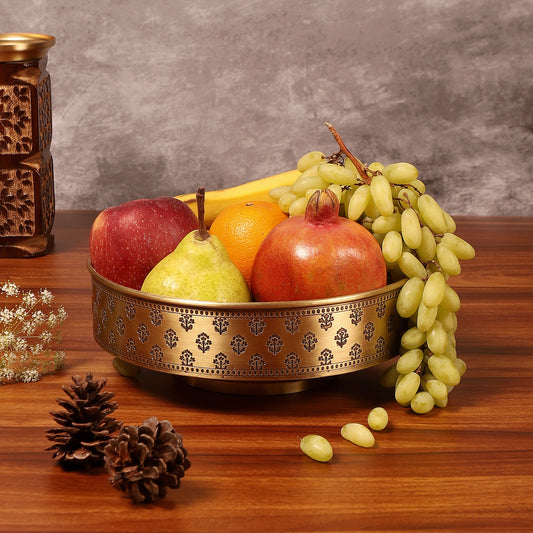 Mogra Brass Fruit Bowl with Stand (Gold & Antique)