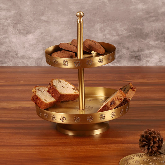 Mogra Brass 2 Tier Cake Stand (Gold & Antique)