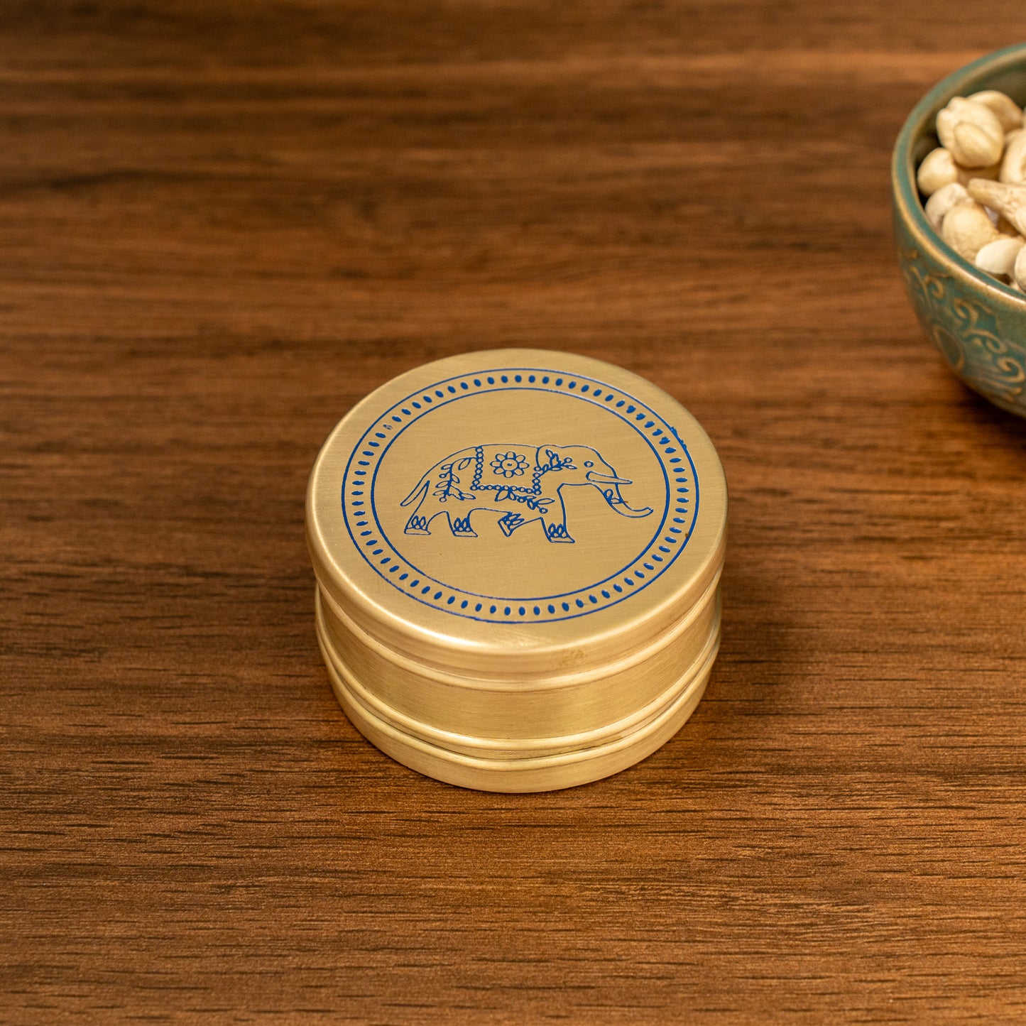 Brass Elephant Trinket Box (Blue)