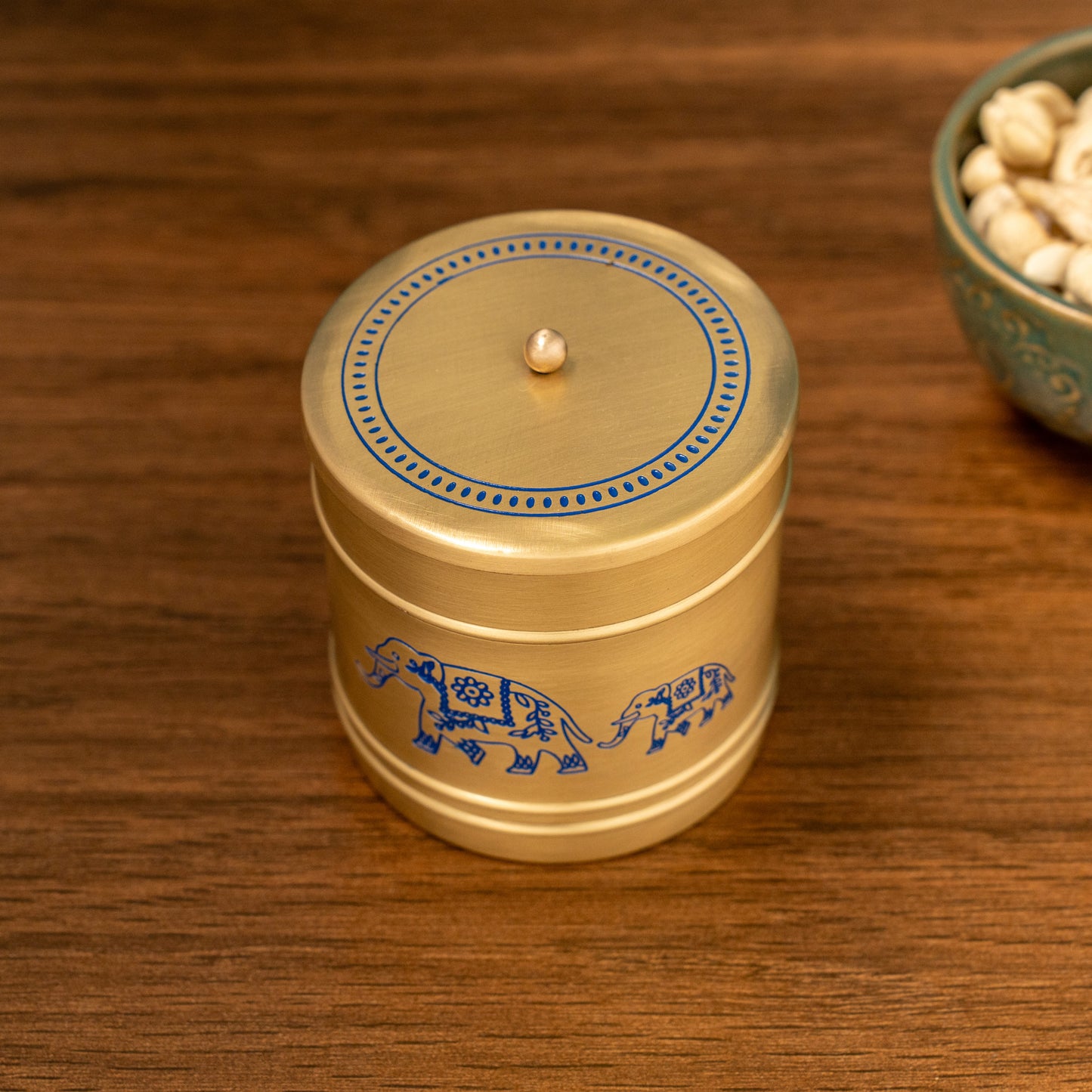 Brass Elephant Jar (Blue)