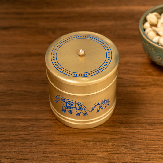 Brass Elephant Jar (Blue)