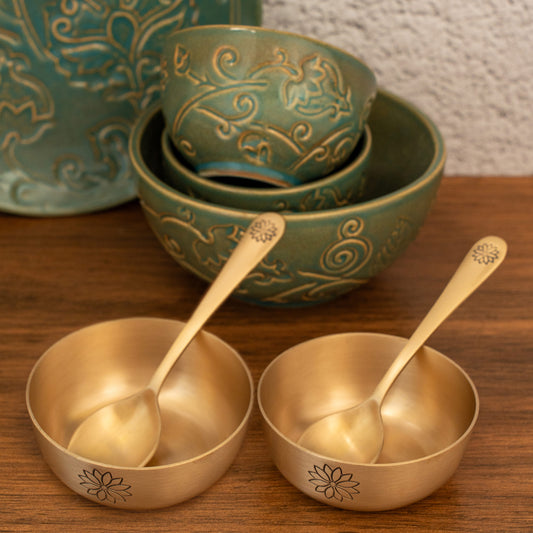 Marigold Kansa Bowl & Spoon - Set of 2 (Gold)