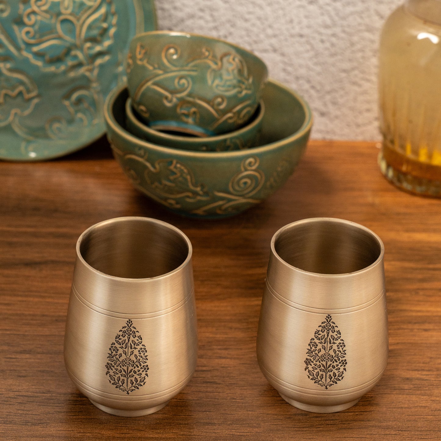 Chinar Kansa Drop Shaped Glass - Set of 2 (Gold)