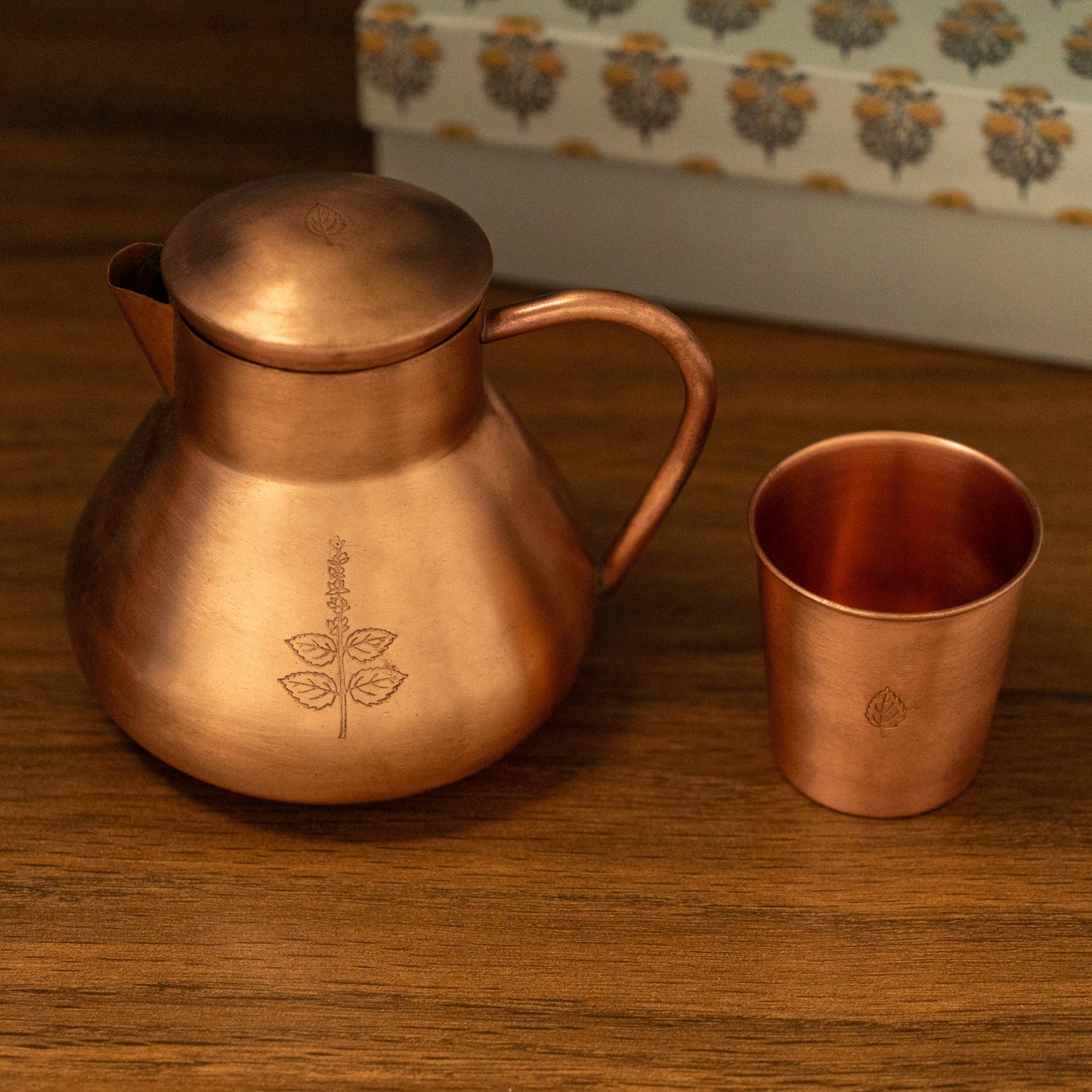 Tulsi Copper Jug with Lid