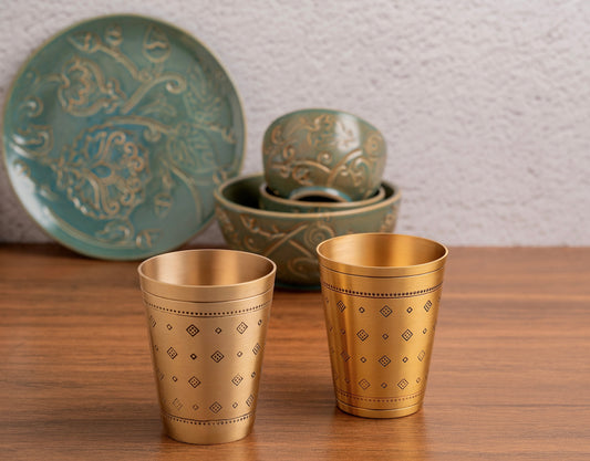 Rajkot Kansa Glass with Gift box - Set of 2 (Gold)