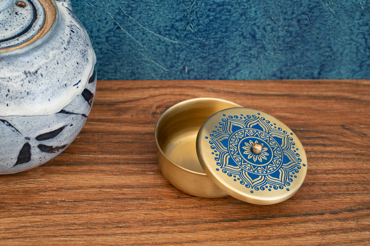 Utsav Brass Nut Bowl (Blue)