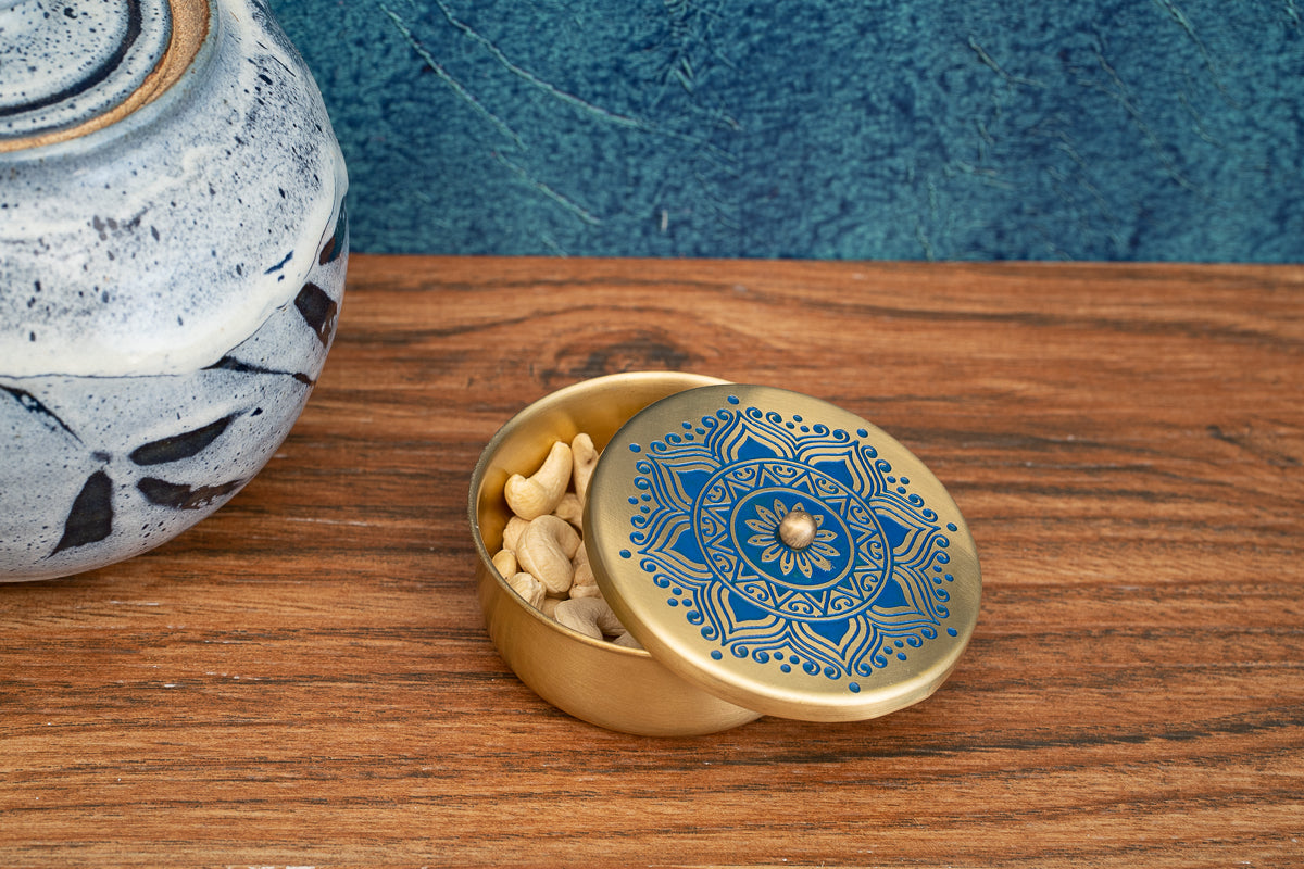 Utsav Brass Nut Bowl (Blue)