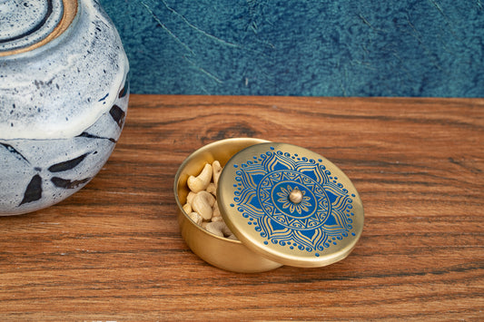 Utsav Brass Nut Bowl (Blue)