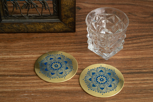 Utsav Brass Coaster - Set of 2 (Blue)