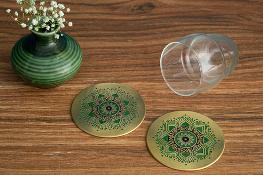 Utsav Brass Coaster - Set of 2 (Green)