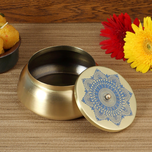 Dohar Brass Flat base Jar (Blue)