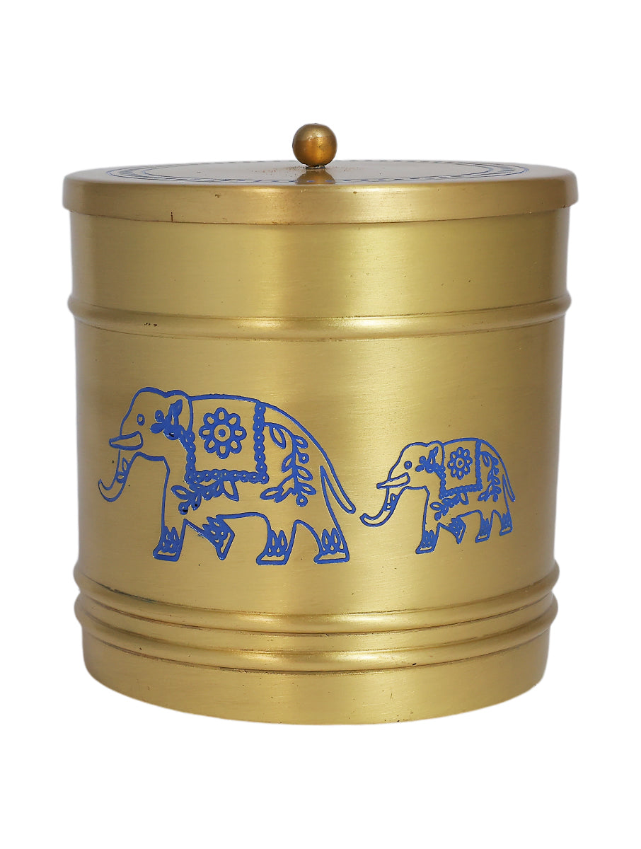 Brass Elephant Jar (Blue)