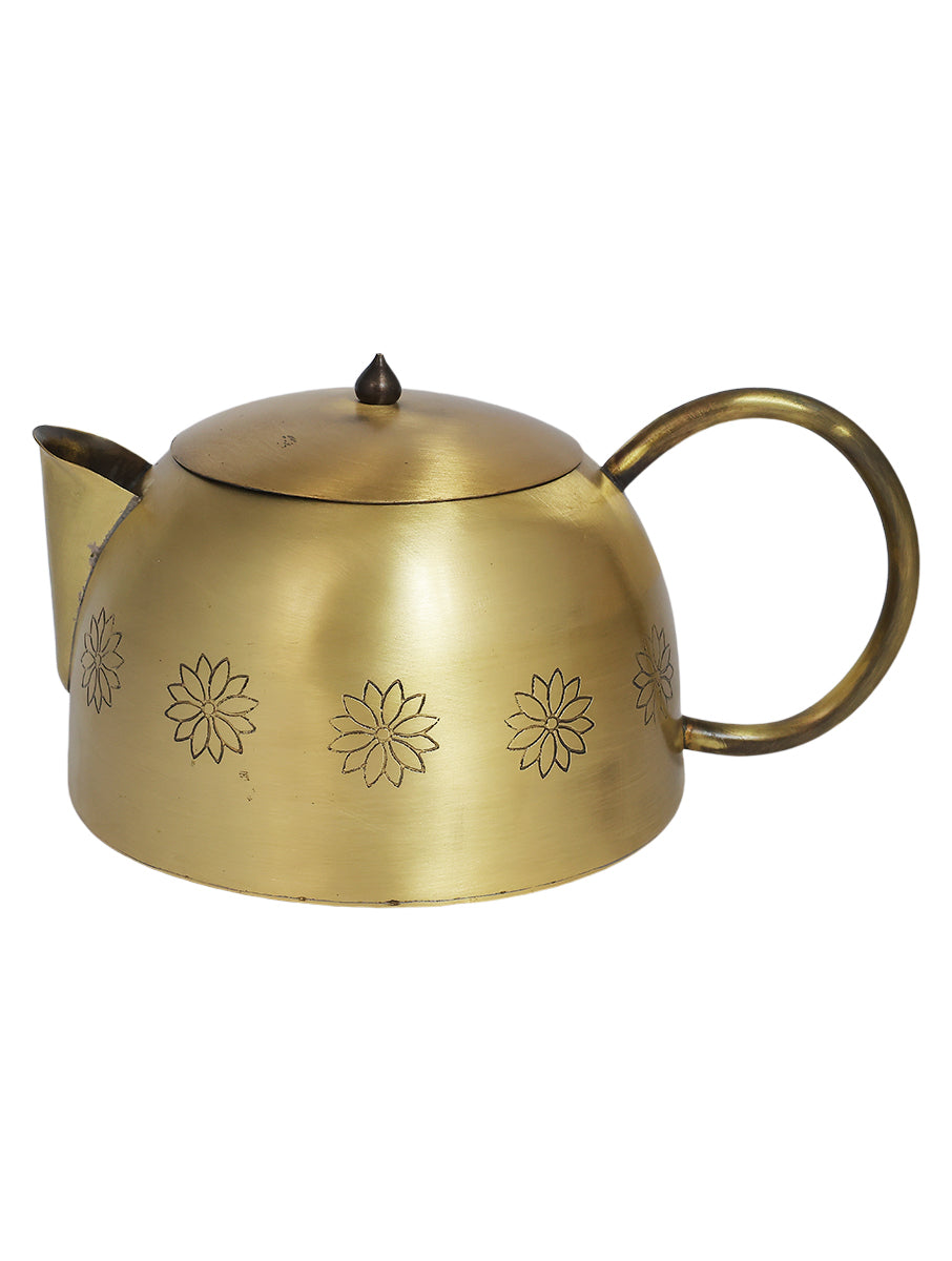 Marigold Brass Tea set with Teapot,Sugar pot, Milk pot,Strainer and Spoon