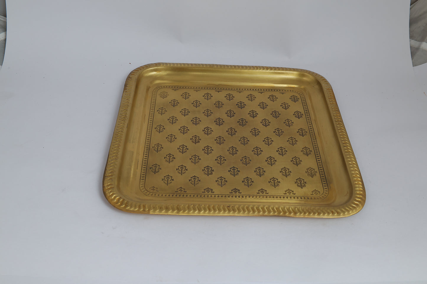 Mogra Brass Square Tray set with 4 Bowls and 4 Spoons