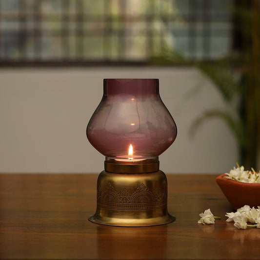 Dohar Gold Plated candle base with Purple Glass Chimney