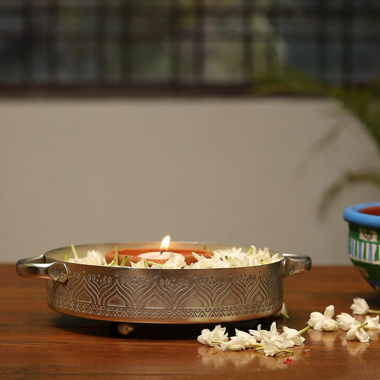 Utsav Silver Plated Candle Tray with handle