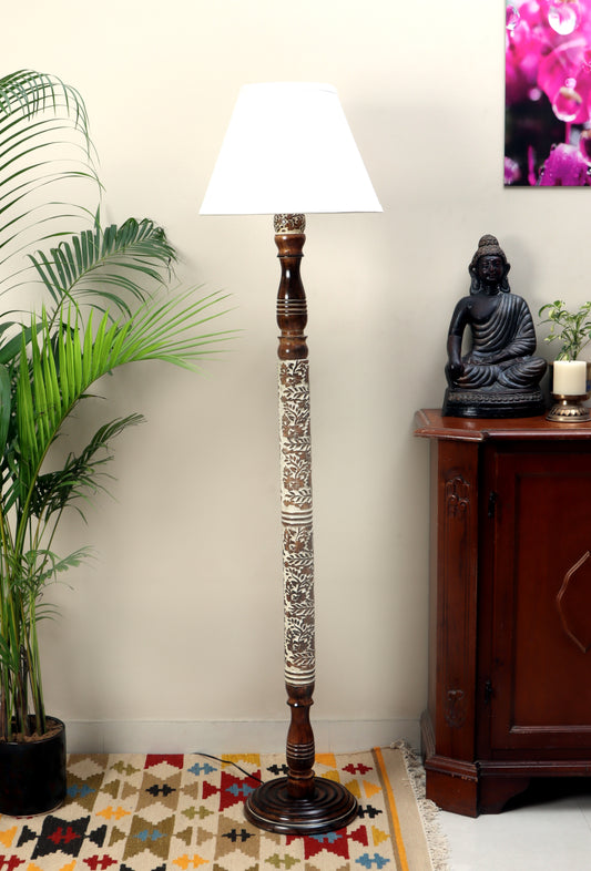 Chinar Light brown and White Floor Lamp with Ivory white Soft Shade