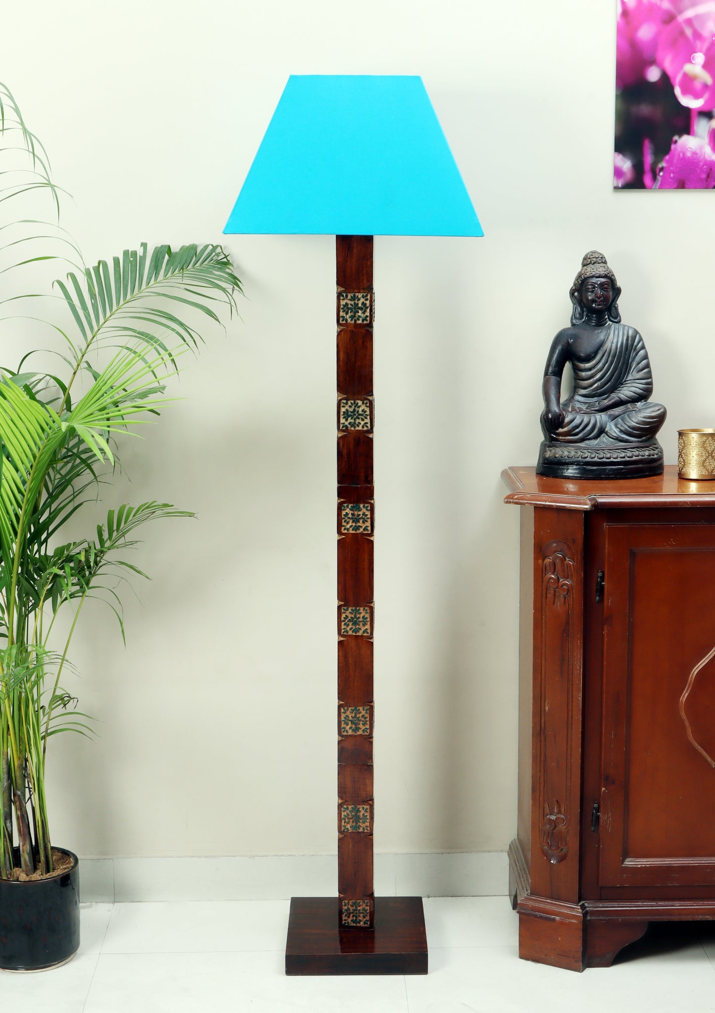 Amogh Brown and Teal Floor Lamp with Teal Shade