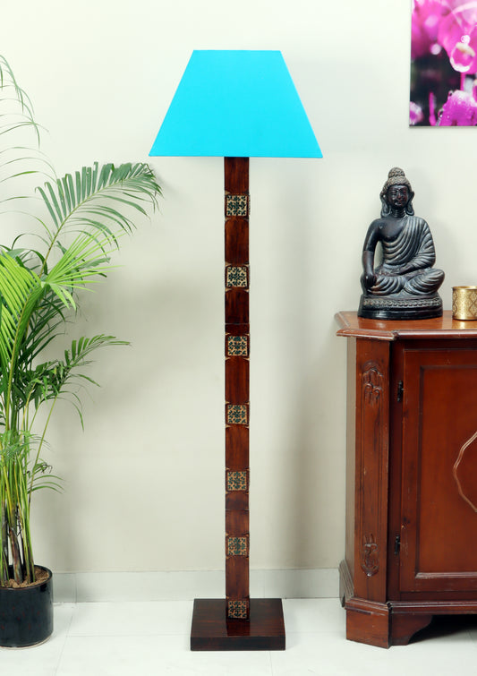 Amogh Brown and Teal Floor Lamp with Teal Shade