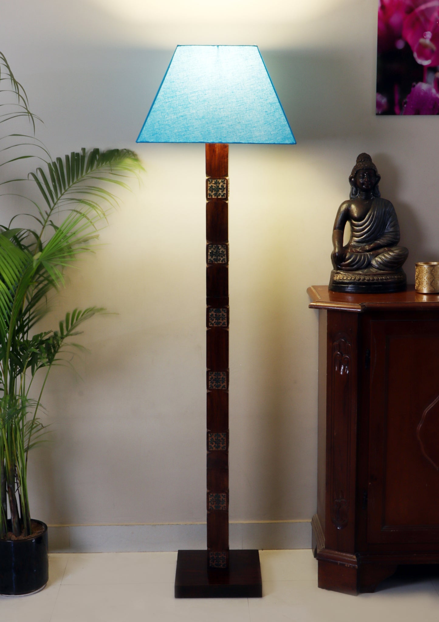 Amogh Brown and Teal Floor Lamp with Teal Shade