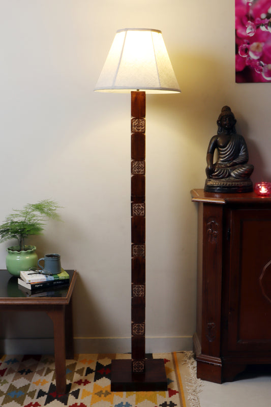Amogh Brown and off white Floor Lamp with Beige Soft Shade