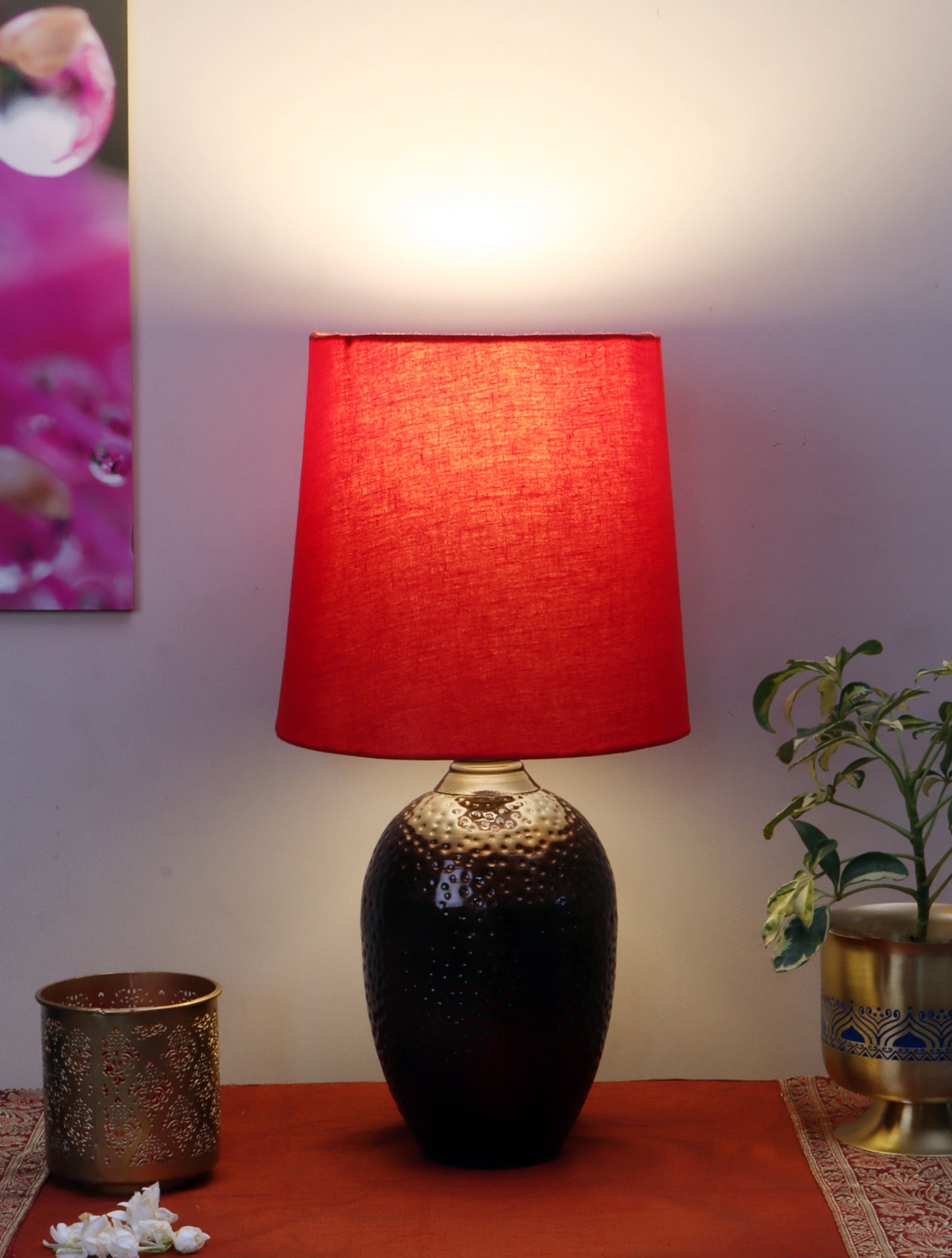 Nalanda Table Lamp with Red Shade