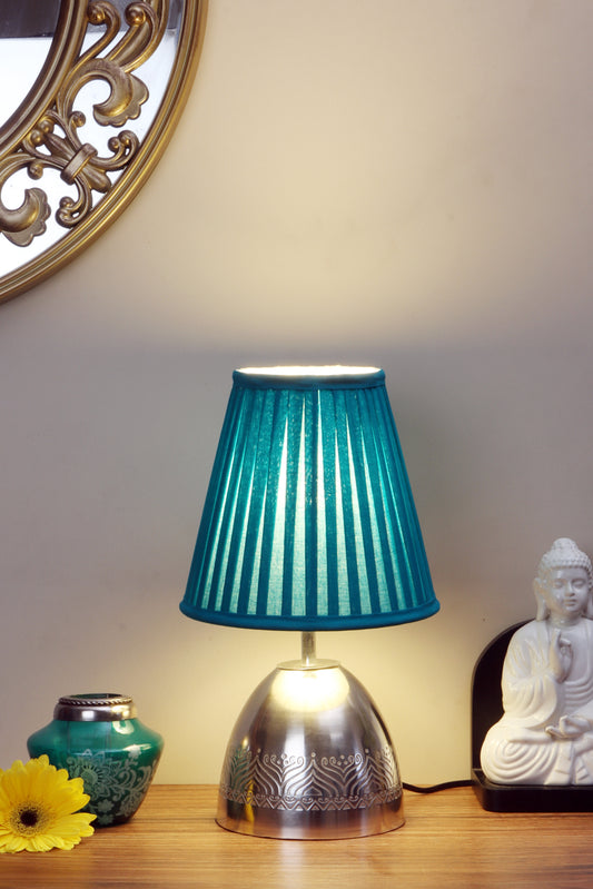 Utsav Silver plated Table Lamp with Teal pleated shade
