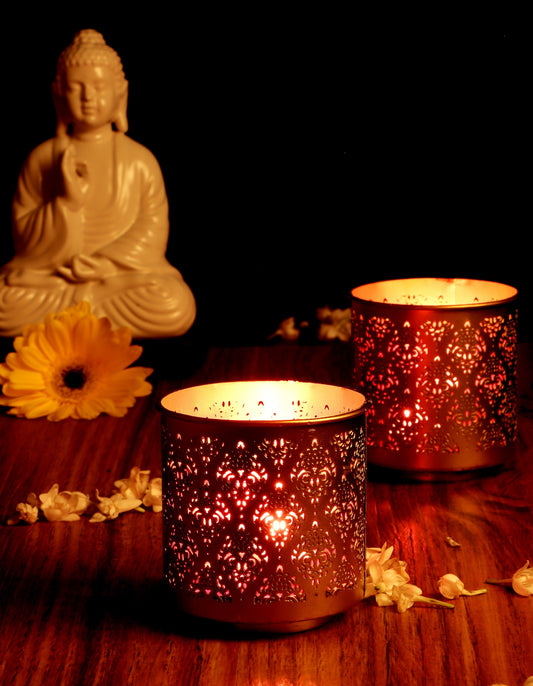 Gandhara Votive with Red Tea Light holder - Set of 2