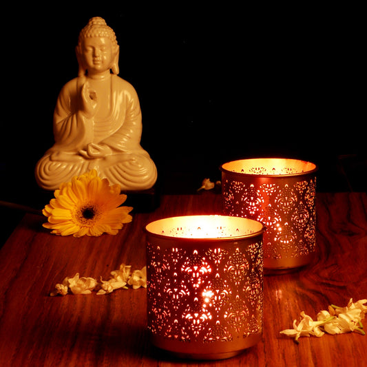 Gandhara Votive with Pink Tea Light holder - Set of 2