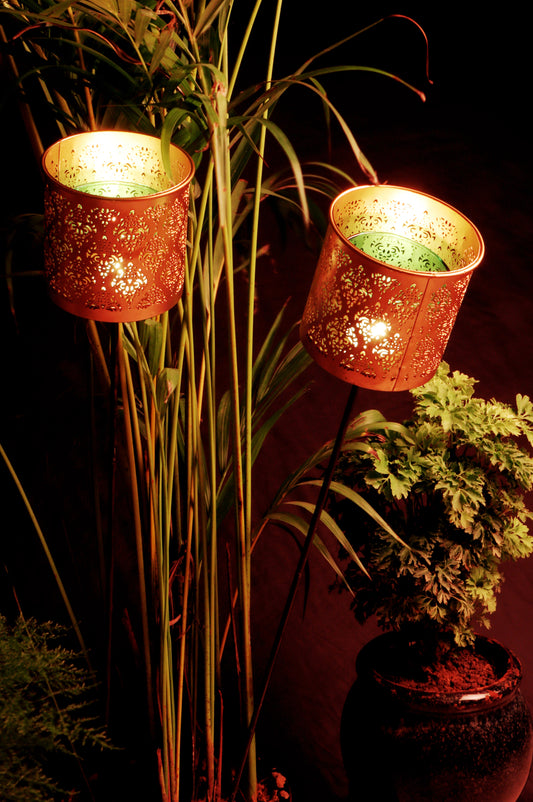 Gandhara Votive with Garden Stick and Green Tea Light holder - Set of 2